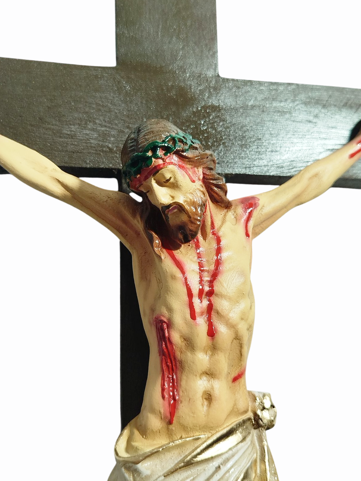 Crucifixo de Parede Barroco Com Cruz de Madeira Gesso Premium - Imagem 2