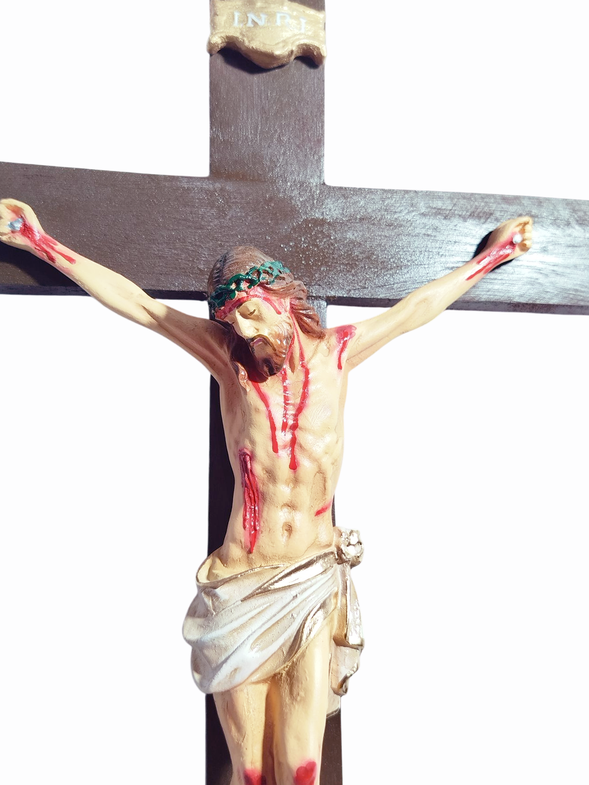 Crucifixo de Parede Barroco Com Cruz de Madeira Gesso Premium - Imagem 3