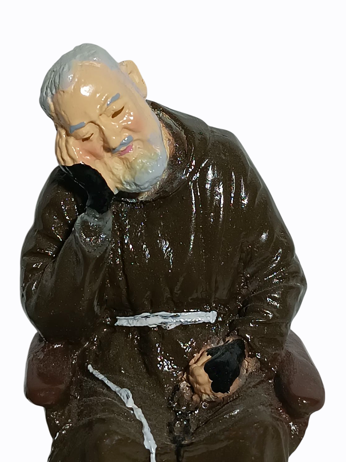 São Padre Pio Sentado 10cm Gesso Premium Pintado - Imagem 2
