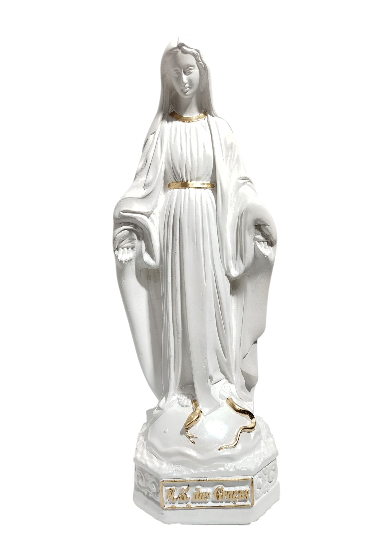 Imagem Nossa Senhora das Graças 30cm Branco Perolado Símbolo de Benção e Proteção