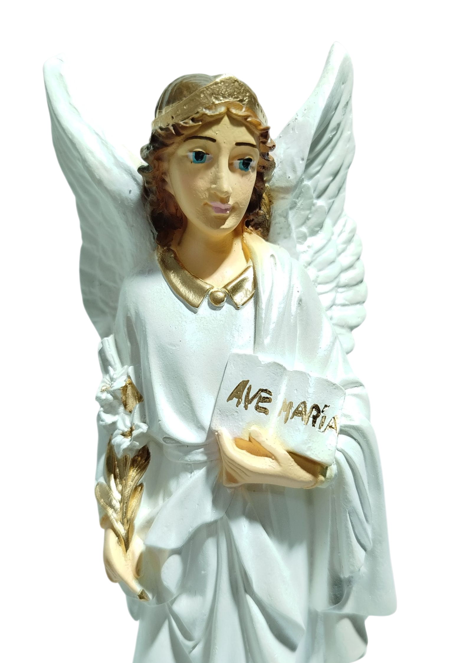 Imagem São Gabriel Arcanjo 20cm Gesso White Perolado Proteção Divina com Fé - Imagem 2