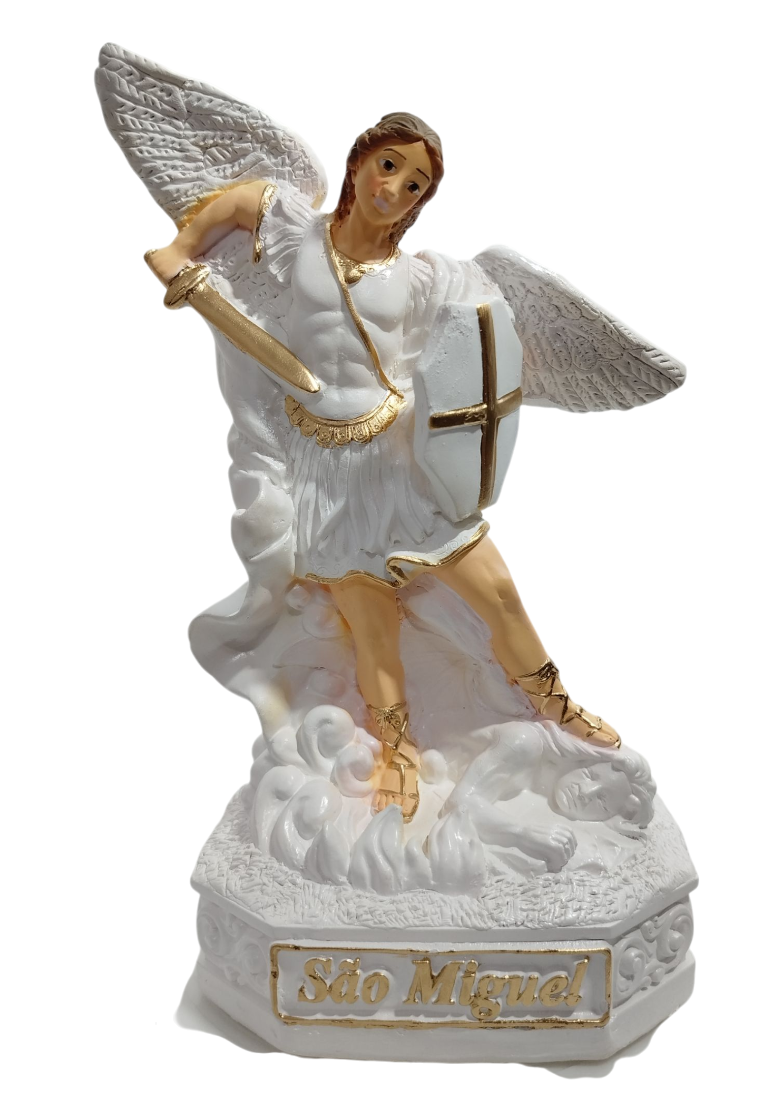 Imagem São Miguel Arcanjo 20cm White Perolado Gesso Premium Pintado