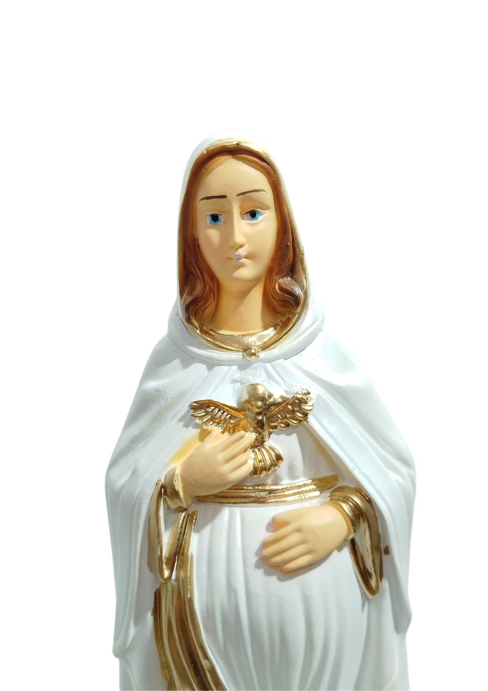 Imagem Nossa Senhora Gravida Com Divino 20cm White Perolado Gesso Premium Pintado - Imagem 2