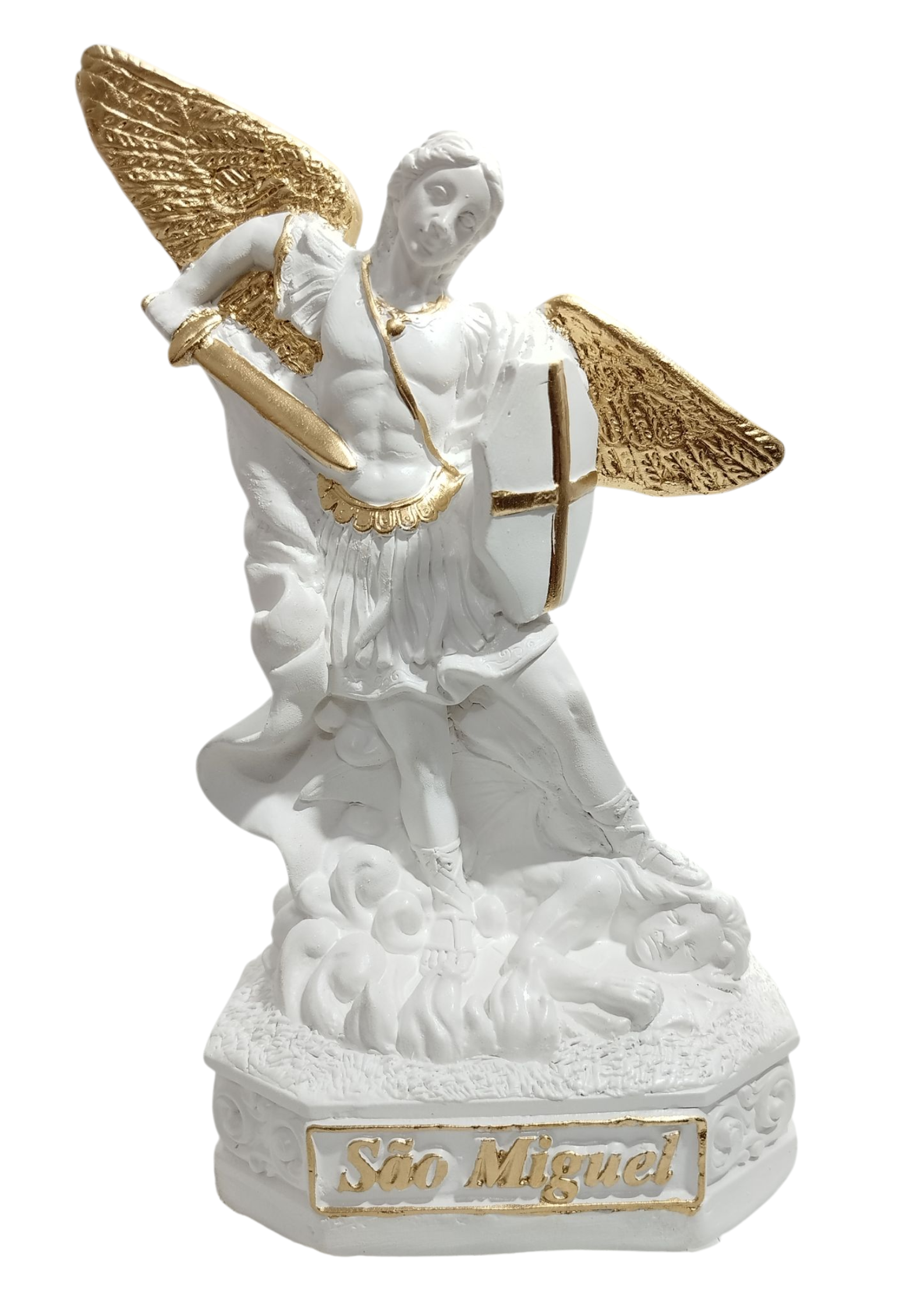 Imagem São Miguel Arcanjo 20cm Branco Perolado Gesso Premium Pintado